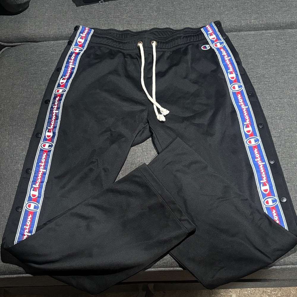 Champion Black Track Pants with Logo Trim Buttons